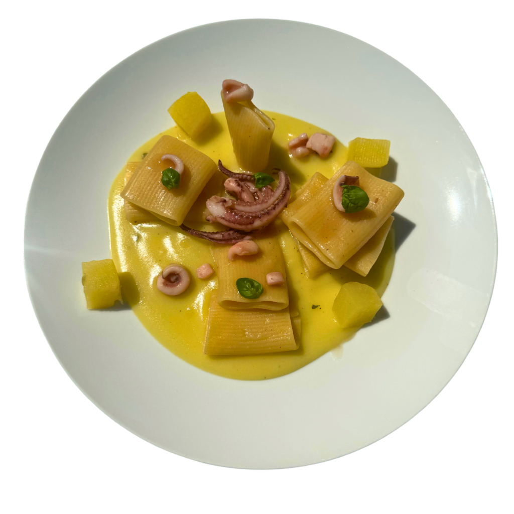 Ricetta paccheri totani patate e basilico